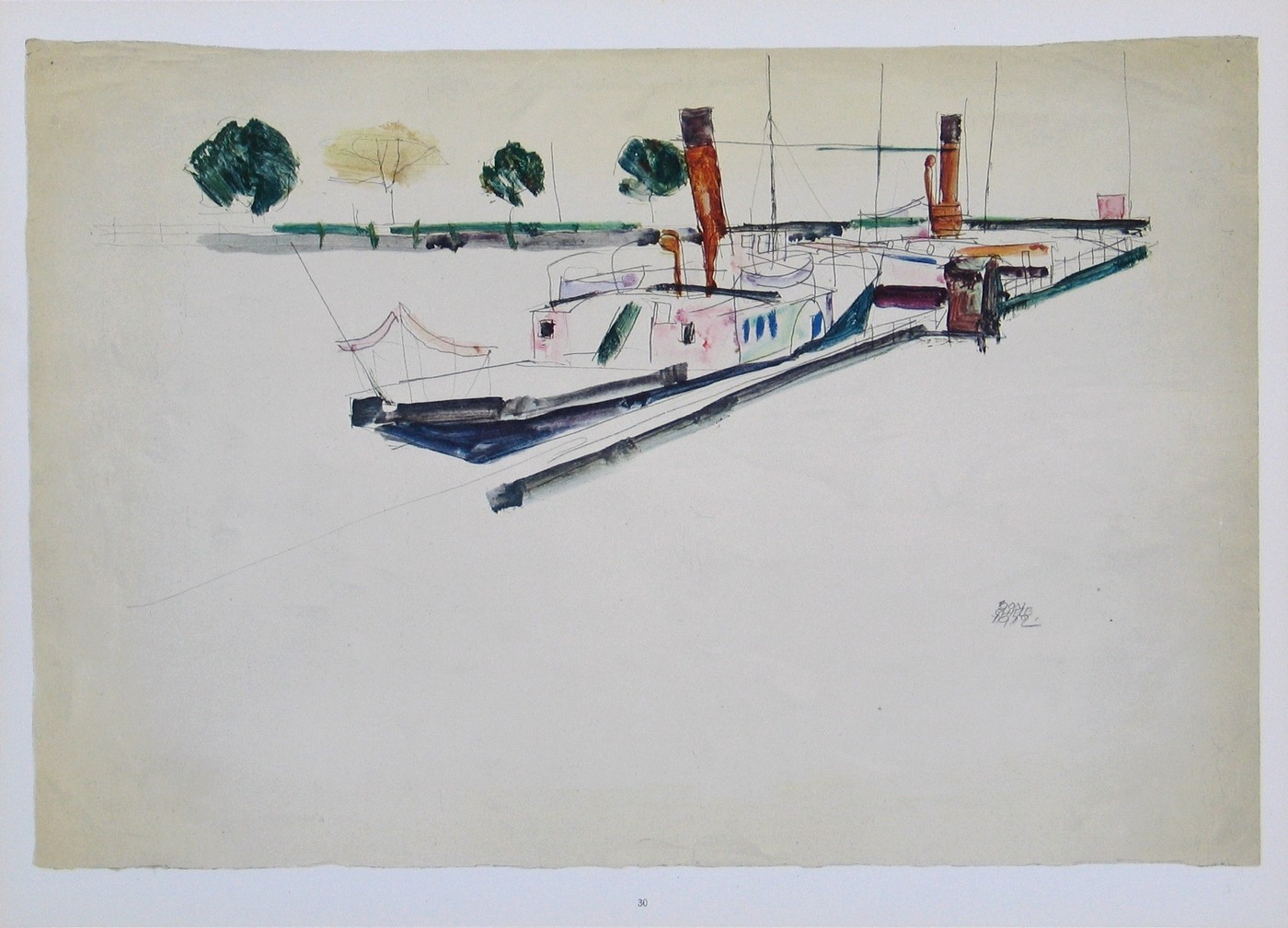 Egon Schiele, Raddampfer im Bregenzer Hafen 1912, Privatbesitz